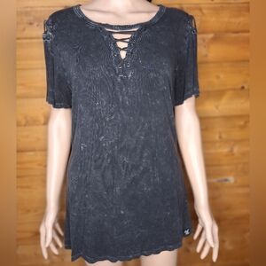❤️ Fast & Furious By Affliction Black Lace-Up Women's Top Strech Size XL